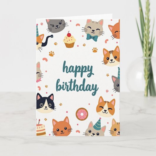Flache Katzen-Geburtstagskarte Karte (Vorderseite)