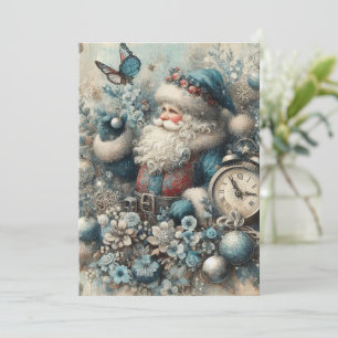 Flache nicht-fotografische Vintage-blaue Weihnacht Feiertagskarte