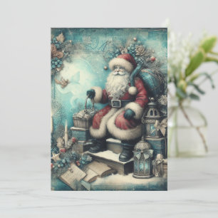 Flache nicht-fotografische Vintage Blaue Weihnacht Feiertagskarte