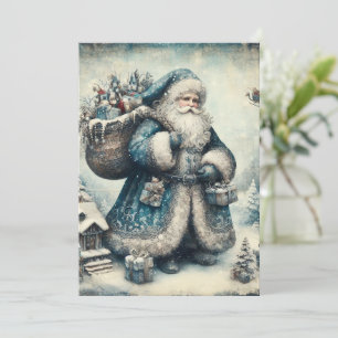 Flache nicht-fotografische Vintage-blaue Weihnacht Feiertagskarte