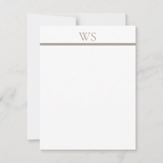 Flache Notizkarte Taupe-Leiste Monogramm-Schreibwa Mitteilungskarte