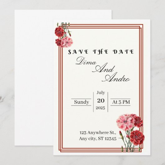 Flache Save The Date Karte (Vorne/Hinten)