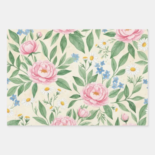 Flache Umhüllung Klassische Frühlingsblumen-Verpac Geschenkpapier Set (Vorderseite)