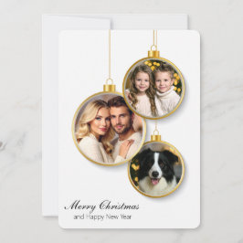 Flache Weihnachtskarte mit Familienfoto-Ornamenten Dankeskarte