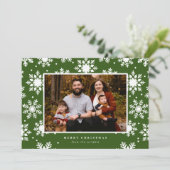 flache weiße Schneeflocken im Hintergrund Feiertagskarte (Stehend Vorderseite)