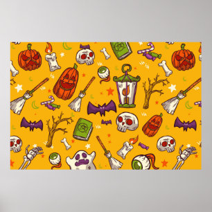 Flaches Designmuster Halloween-Themenhintergrund Poster
