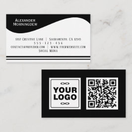 Flaches Etikett Border - Welle weiß 1 - Logo + QR- Visitenkarte