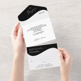 Flaches Etikett-Rand - Welle schwarz 1 Gutschein All In One Einladung