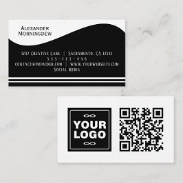 Flaches Etikettenrand - Welle schwarz 1 - Logo + Q Visitenkarte