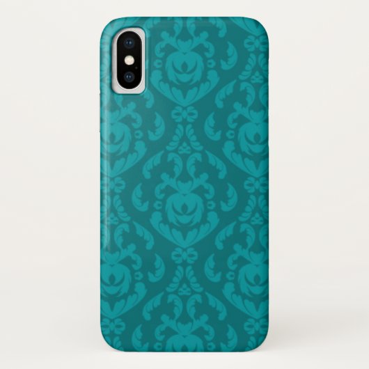 Flaches Teal-Damaskmuster Case-Mate iPhone Hülle (Rückseite)