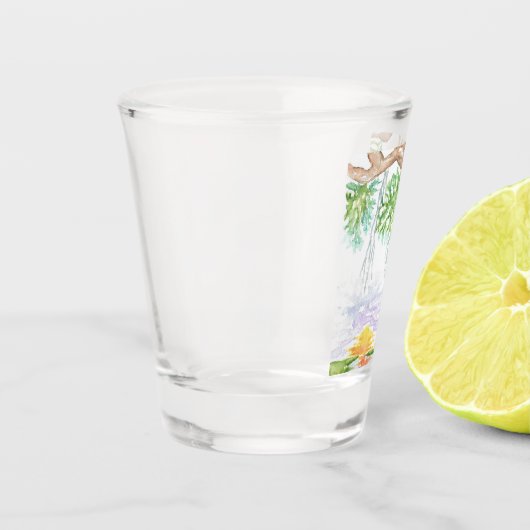 Flachglas mit tiefer Wasserfarbe Schnapsglas (Links)