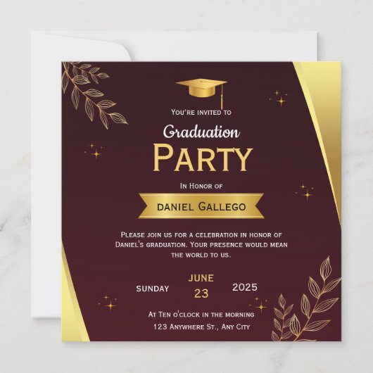 Flachkarte der Red and Gold Graduation Party (Vorderseite)