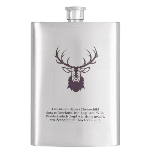 Flachmann mit Hirsch "Leitspruch" / Hip flask deer (Vorderseite)