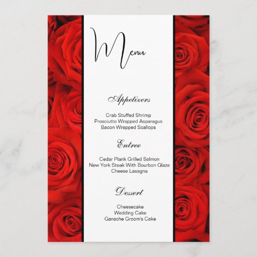 Flachmenü-Rote Rosen Menükarte (Vorderseite)
