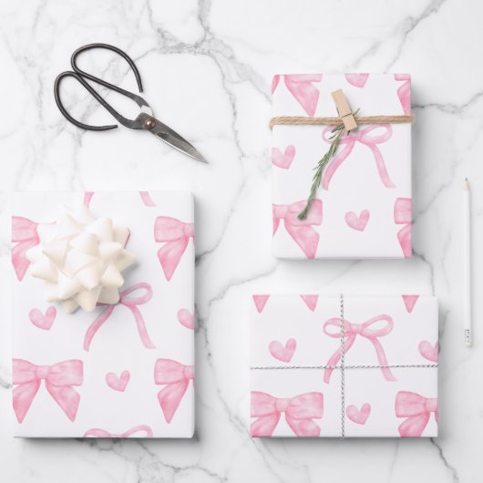 Flachpapier aus rosa Band- und Bow-Umschlagpapier Geschenkpapier Set (Vorderseite)