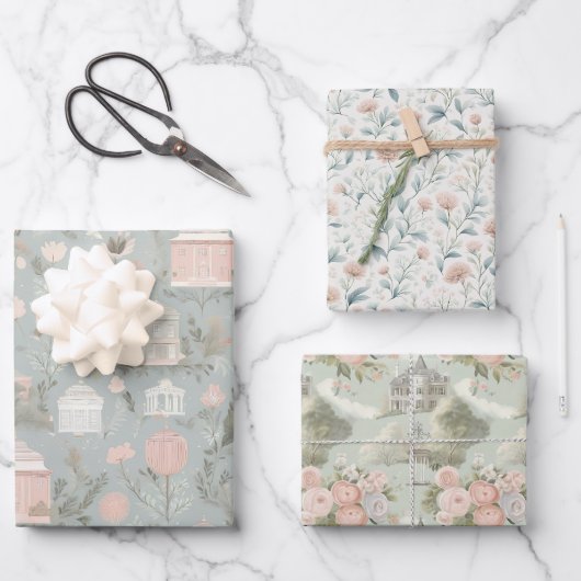 Flachpapier für Regal-Flor-Wrapping-Papier Set 3 Geschenkpapier Set (Vorderseite)