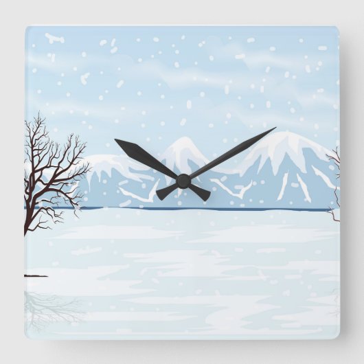 Flachwinterlandschaft Quadratische Wanduhr (Vorderseite)