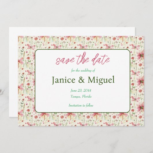 Flackernde Libelle Hochzeit Sichern Sie die Datums Save The Date (Vorne/Hinten)