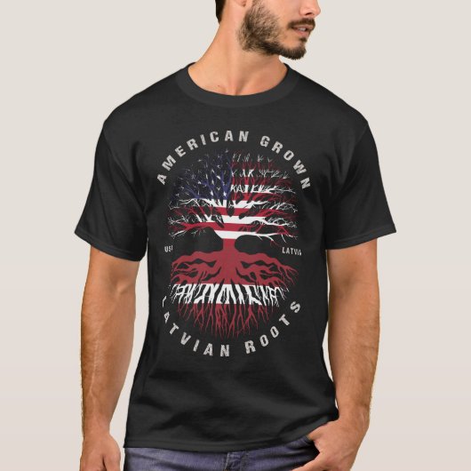 Flag "American Ground Lettisch Roots Lettland" T-Shirt (Vorderseite)