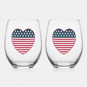 Flag American Heart Shaped Weinglas Ohne Stiel (Vorderseite)