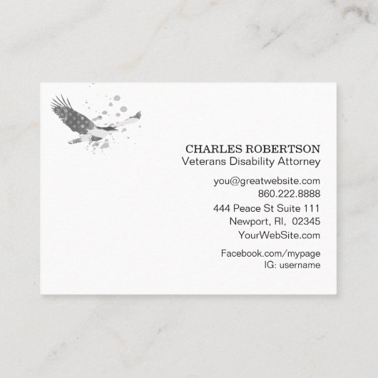 *~* Flag American USA Adle Gray Gray auf Black Visitenkarte (Rückseite)