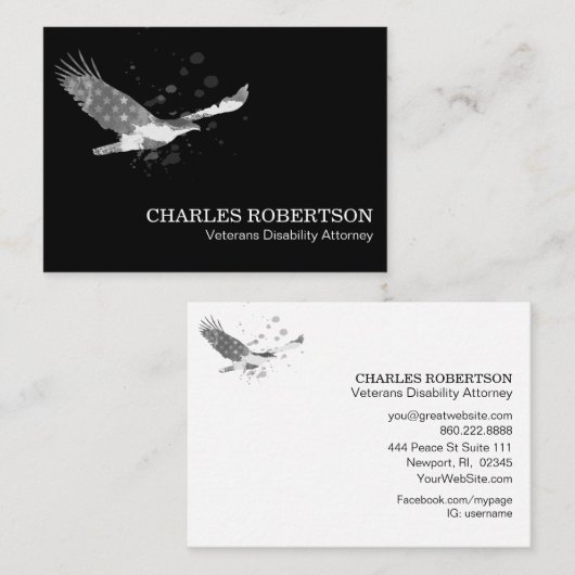 *~* Flag American USA Adle Gray Gray auf Black Visitenkarte (Vorne/Hinten)