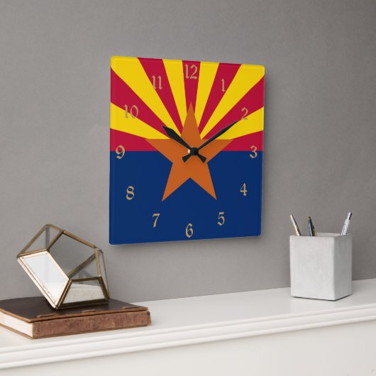 Flag Arizona: Stern, der Kupfer-Staat Quadratische Wanduhr (Büro)