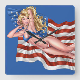 Flag Bikini Pinup Giro del Malcantone Quadratische Wanduhr