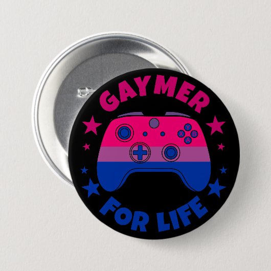 Flag "Bisexual Gaymer for Life Video Game Pride" Button (Vorne & Hinten)
