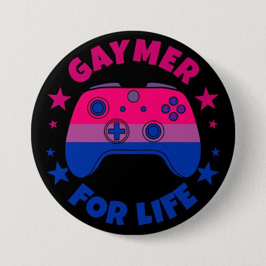 Flag "Bisexual Gaymer for Life Video Game Pride" Button (Vorderseite)