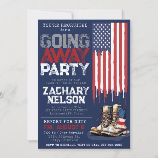 Flag BLAU für Militärstiefel geht weg vom Party Einladung (Vorderseite)