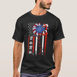 Flag Blumen Butterfly USA mit Grandkids Nana T-Shirt