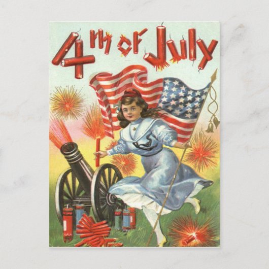 Flag Cannon Girl Fireworks Firecracker Postkarte (Vorderseite)