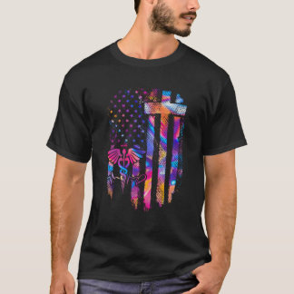 Flag Cross Nurtic Patriotic American Nursing Stude T-Shirt