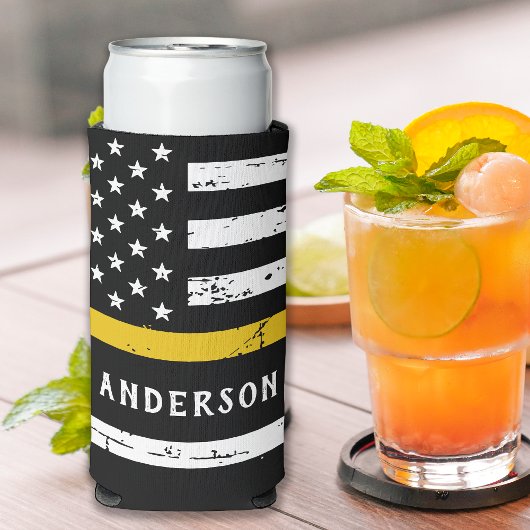 Flag der dünnen Goldlinie Personalisiert 911 Dispa Selters Dosenkühler