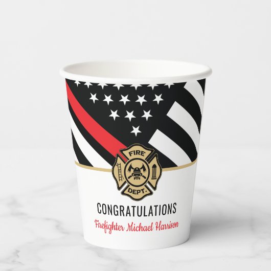 Flag der Feuerwehr-Akademie Abschluss Red Line Pappbecher (Rückseite)