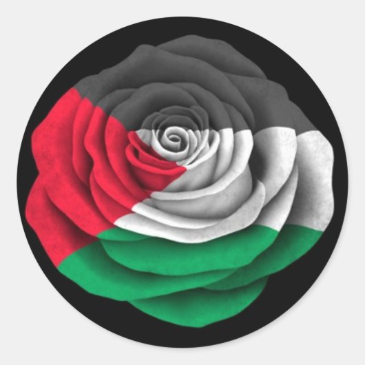 Flag der palästinensischen Rose in Schwarz Runder Aufkleber (Vorderseite)