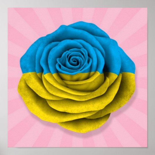 Flag der ukrainischen Rose auf Rosa Poster (Vorne)