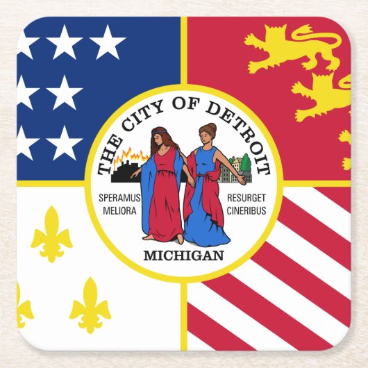 Flag Detroit, Michigan Square Paper Untersetzer (Vorderseite)