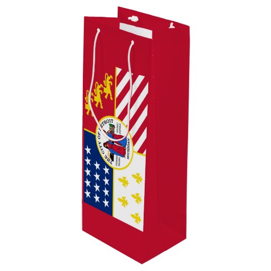 Flag Detroit, Michigan Wine Gift Bag Geschenktüte Für Weinflaschen (Vorderseite Schrägansicht)