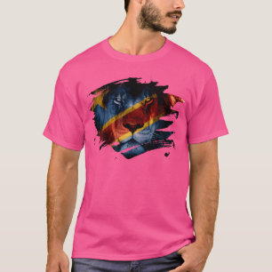 Flag Dr. Kongo und Bild der Afrikanischen Löwen - T-Shirt