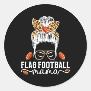Flag Football Mama Messy Bun Flag Football Player Runder Aufkleber