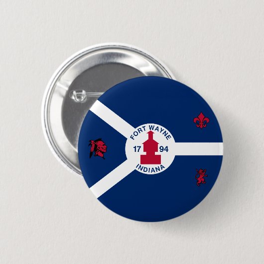 Flag Fort Wayne, Indiana Pinback Button (Vorne & Hinten)