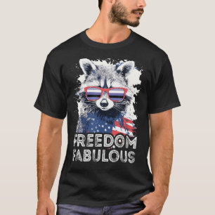 Flag Freedom Fabulous Raccoon Perifluid Sunglasses T-Shirt