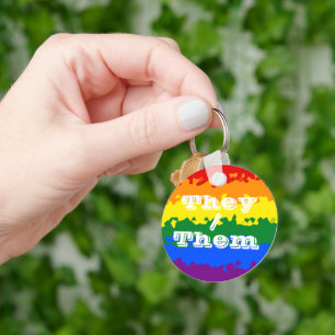 Flag Funky Boho Pronoun Gay Pride individuell anpa Schlüsselanhänger