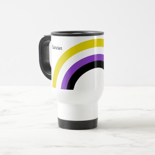 Flag für den nicht binären Regenbogen Personalisie Reisebecher (Vorderseite Links)