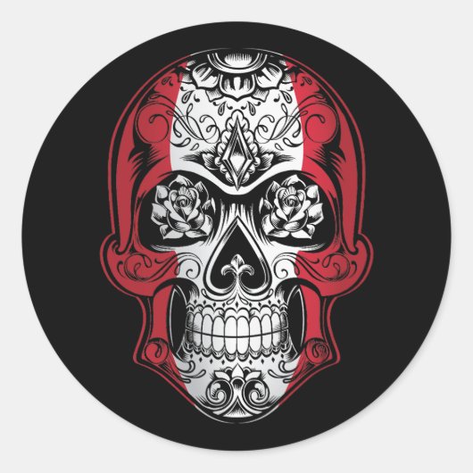 Flag für Peru-Schädel und Rose Runder Aufkleber (Vorderseite)