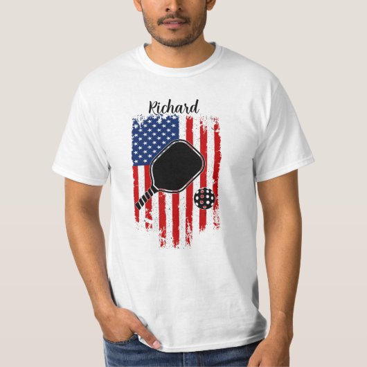 Flag für Stars und Streifen mit bearbeitbarem Name T-Shirt (Vorderseite)