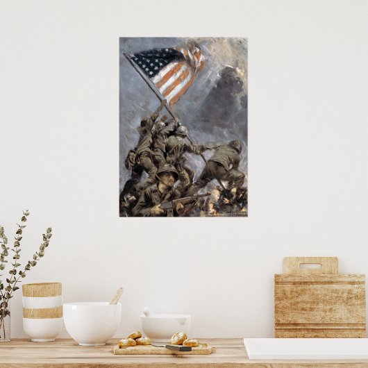 Flag-Heben auf dem Suribachi-Berg, Iwo Jima, 1945 Poster (Küche)