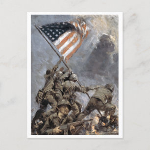 Flag-Heben auf dem Suribachi-Berg, Iwo Jima, 1945 Postkarte